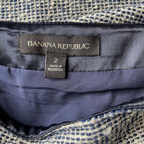 Banana Republic Women's Blue Tweed Fringe Hem Mini Skirt With Pockets Sz 2 - Picture 6 of 7
